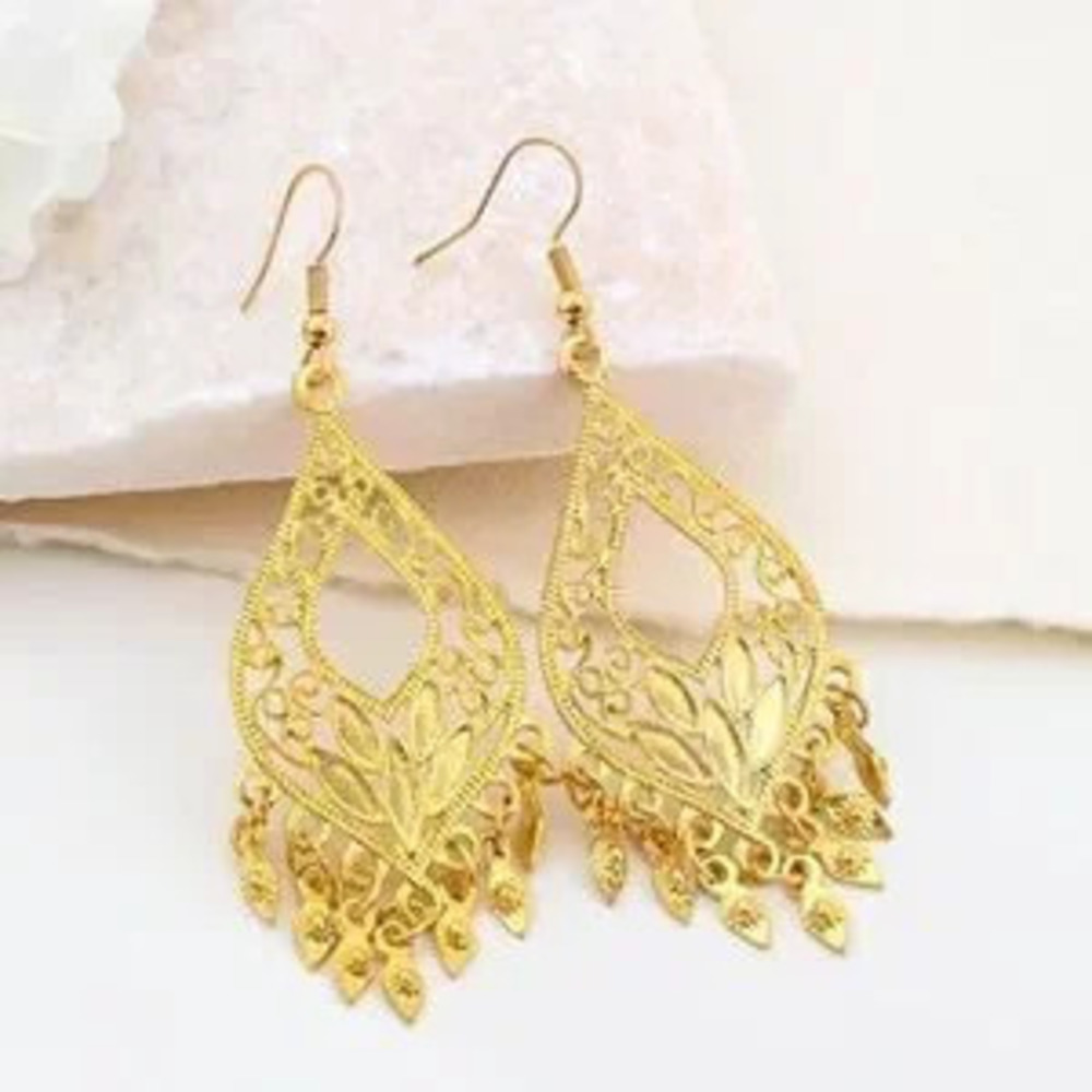 NEW 14k?Gold Plated Gold Filigree Dangle Earrings for Women - Picture 2 of 4